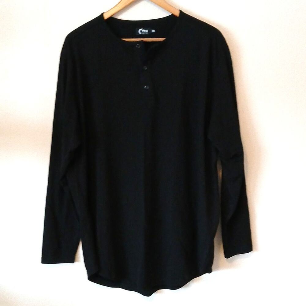 Zyia active men's black long sleeve Henley shirt 2XL
